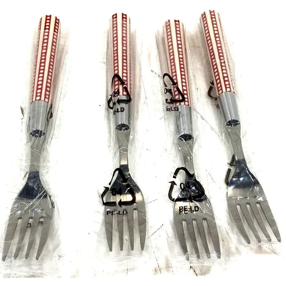 Summer BBQ Flatware Outdoor Red White Pottery Barn stainless Set of 12 Pcs